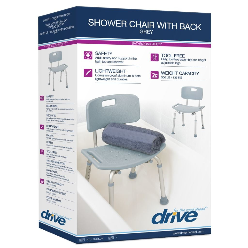 Drive Medical Bathroom Safety Shower Tub Bench Chair with Back, Gray