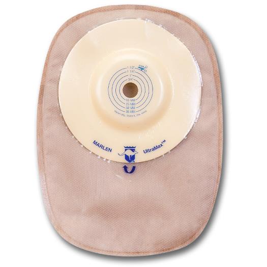 Marlen Ultramax One-Piece Cut-To-Fit Drainable Pouch With Aquatack Hydrocolloid Convex Skin Barrier And Kwick-Klose Fastener 1/2" To 1-1/2" Opening,9"L X 5-3/4"W,Trasparents,16oz,Odor Proof (Non Returnable) - Box Of 5 - Home Health Store Inc