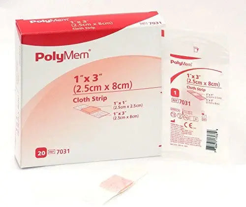 Polymem Adhesive Cloth Strip Dressing, 1" X 3" (2.5cm X 8cm) - Box Of 20 - Home Health Store Inc