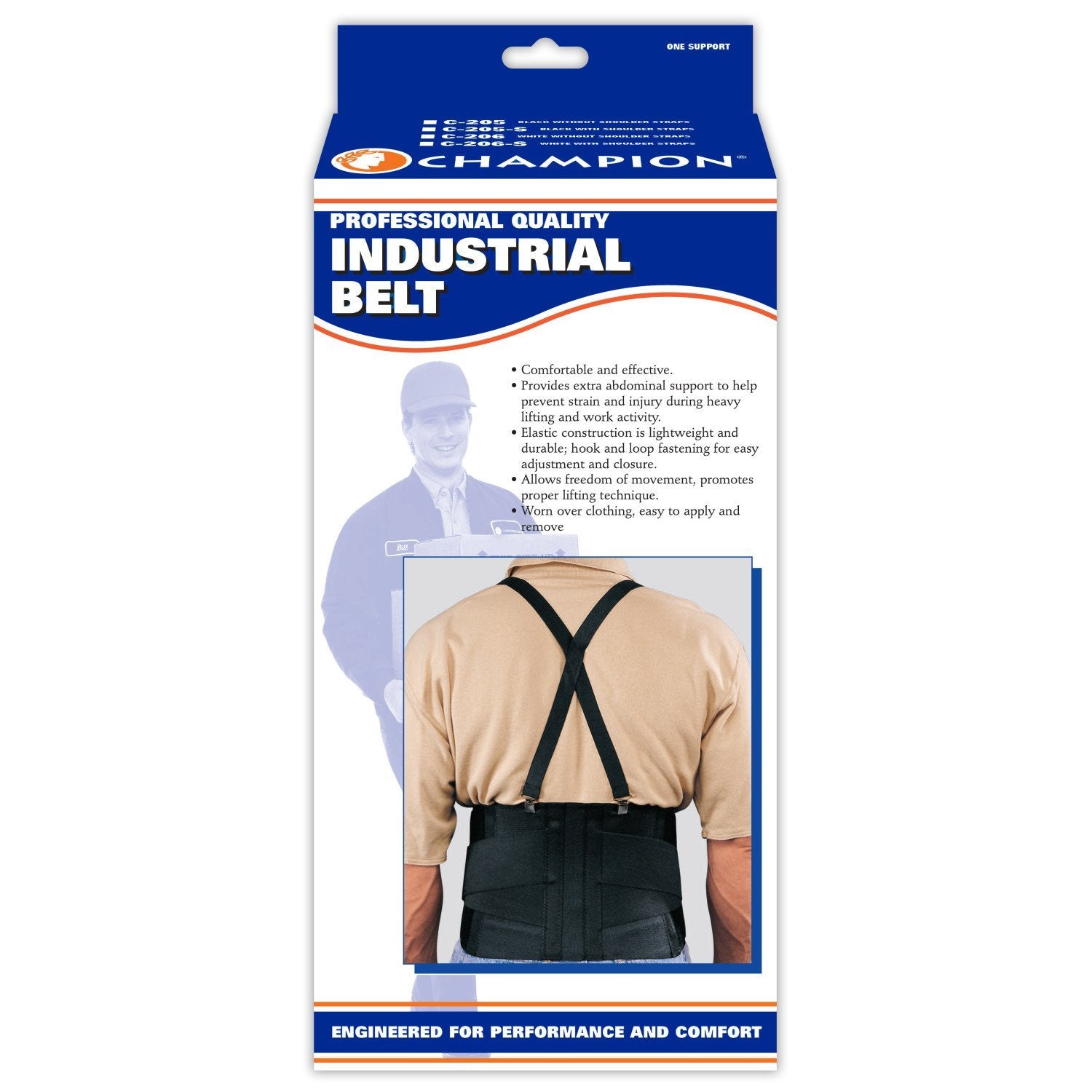 AIR 0206BL-L EA/1 INDUSTRIAL BELT MED SUPPPORT NO SUSPENDERS BLACK LARGE  (36-42") C206L