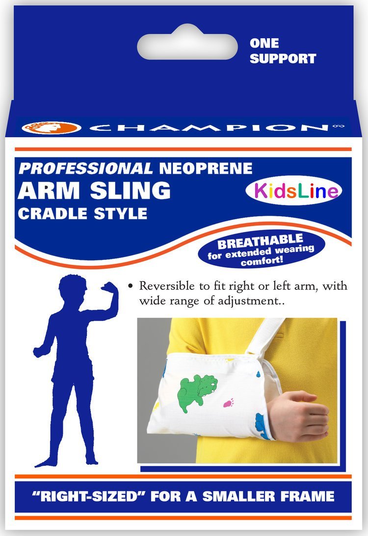 AIR 0320PR-P EA/1 KIDS LINE MINIMUM ARM SLING CRADLE-STYLE W/ THUMB LOOP PEDIATRIC (5-8") PRINT NEOPRENE REVERSIBLE LATEX-FREE