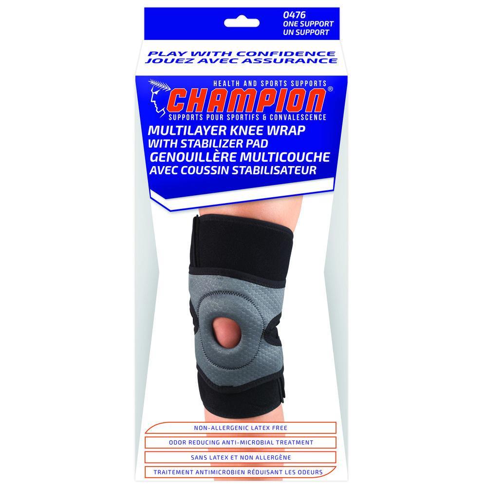 AIR 0476-R EA/1 MULTILAYER KNEE WRAP WITH STABILIZER PAD CHARCOAL/BLACK,RIGHT