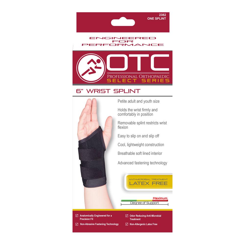 AIR 2382R-XS EA/1 OTC 6" MAXIMUM WRIST SPLINT PETITE RIGHT  XS (4 1/2-5 1/2") LOW CONTOUR AND SEPARATE FASTENERS BLACK LATEX-FREE