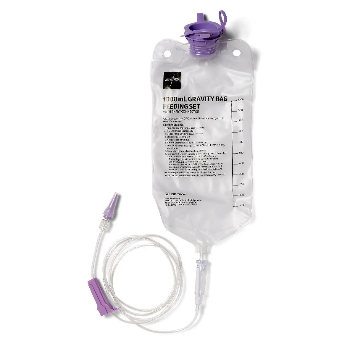 MDL ENFIT70503 CS/30 ENTRAFLO GRAVITY ADMIN FEEDING SET W/ 1000ML BAG & ATTACHED ENFIT TRANSITIONAL TUBE CONNECTOR